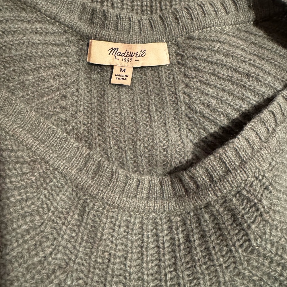 Madewell 100% Wool Ribbed Crewneck Sweater in Sage